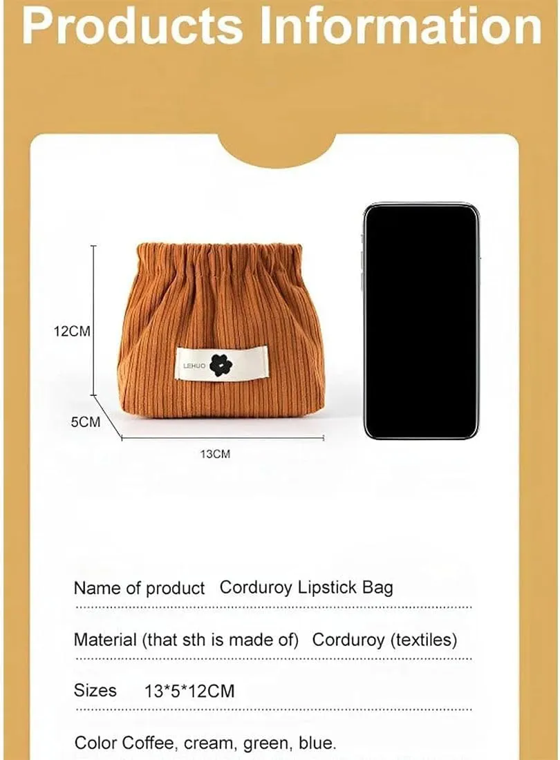 KCRPM Corduroy Elastic Hair Tie Organizer, Cosmetic Bags for Women Makeup Bag Large Capacity Purse Travel Toiletry Zipper Storage Pouch Make up Brushes Organizer for Gifts (2pcs Brown)
