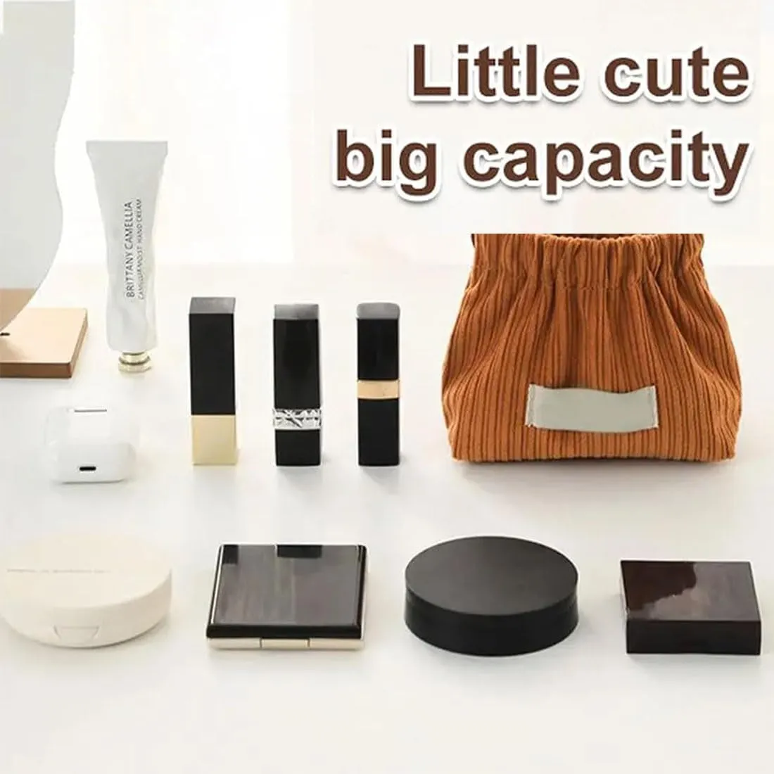 KCRPM Corduroy Elastic Hair Tie Organizer, Cosmetic Bags for Women Makeup Bag Large Capacity Purse Travel Toiletry Zipper Storage Pouch Make up Brushes Organizer for Gifts (2pcs Brown)