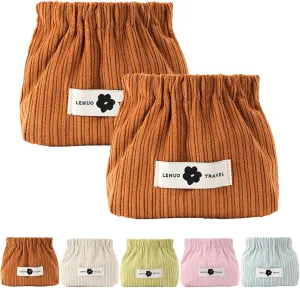 KCRPM Corduroy Elastic Hair Tie Organizer, Cosmetic Bags for Women Makeup Bag Large Capacity Purse Travel Toiletry Zipper Storage Pouch Make up Brushes Organizer for Gifts (2pcs Brown)