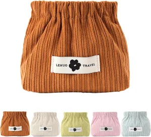 KCRPM Corduroy Elastic Hair Tie Organizer, Cosmetic Bags for Women Makeup Bag Large Capacity Purse Travel Toiletry Zipper Storage Pouch Make up Brushes Organizer for Gifts (Brown)