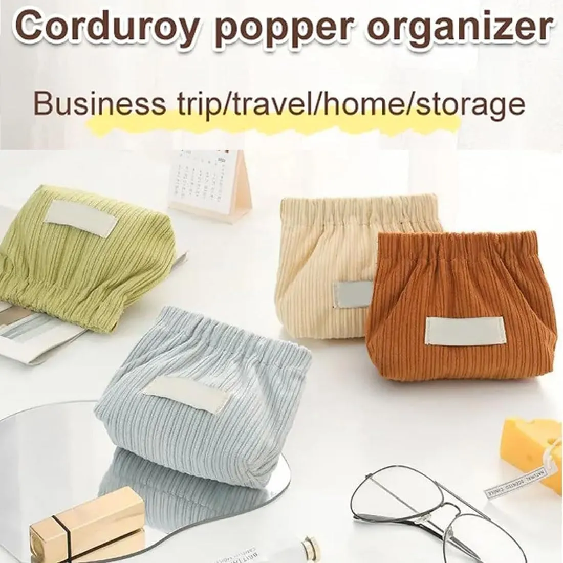 KCRPM Corduroy Elastic Hair Tie Organizer, Cosmetic Bags for Women Makeup Bag Large Capacity Purse Travel Toiletry Zipper Storage Pouch Make up Brushes Organizer for Gifts (Brown)