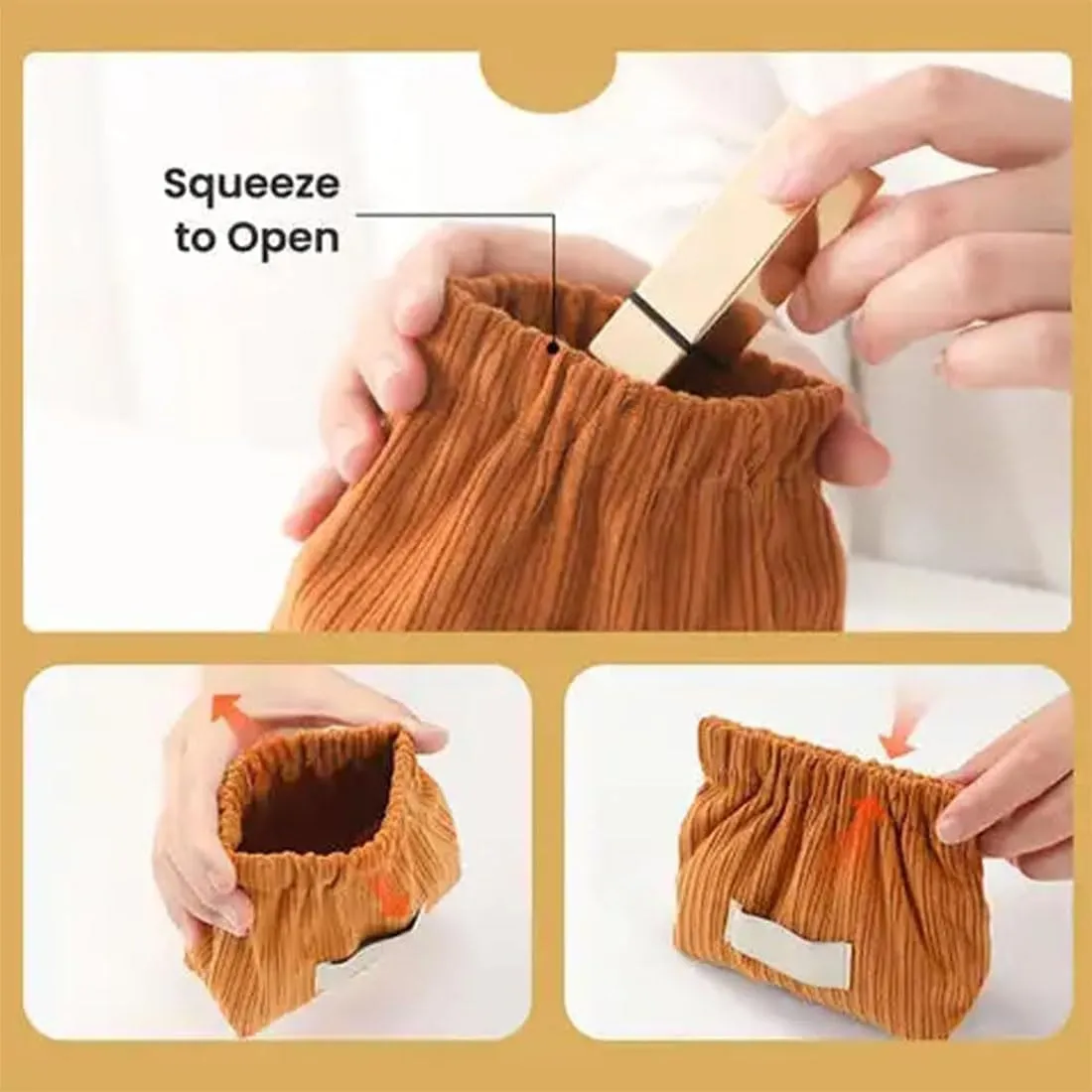 KCRPM Corduroy Elastic Hair Tie Organizer, Cosmetic Bags for Women Makeup Bag Large Capacity Purse Travel Toiletry Zipper Storage Pouch Make up Brushes Organizer for Gifts (Brown)