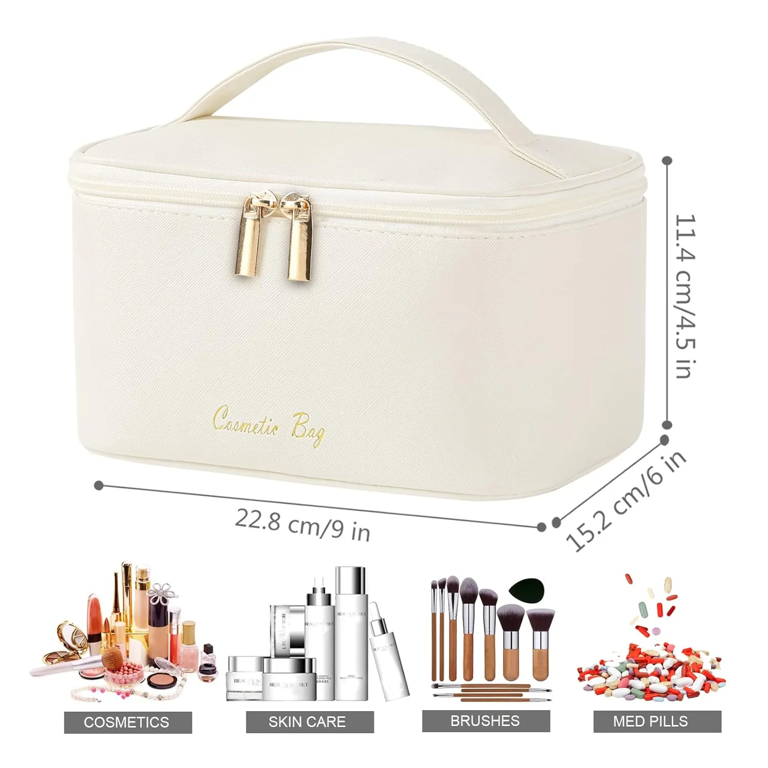 KITENROM Travel Makeup Bag Portable Cosmetic Bags for Women Large Toiletry Bag Case Pouch Organizer Waterproof (Light Beige)