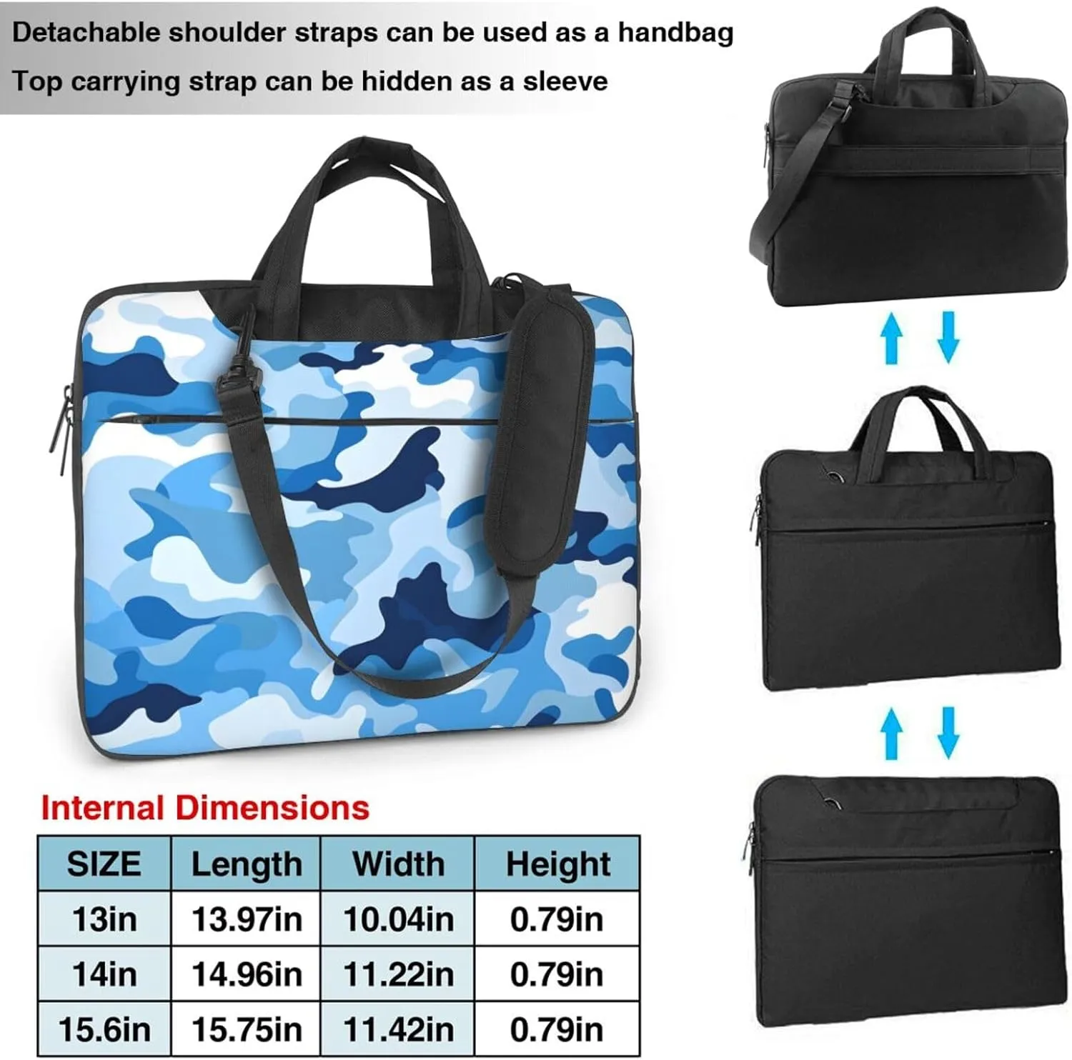 Laptop Bag Case Light Blue White Camo Computer Messenger Shoulder Bag Laptop Sleeve Briefcase