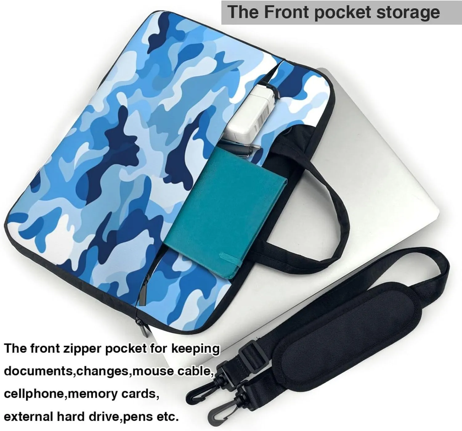 Laptop Bag Case Light Blue White Camo Computer Messenger Shoulder Bag Laptop Sleeve Briefcase