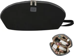 Large Capacity Makeup Bag Travel Cosmetic Bag for Women Portable With Handle and Divider Flat Lay Bag(Black)