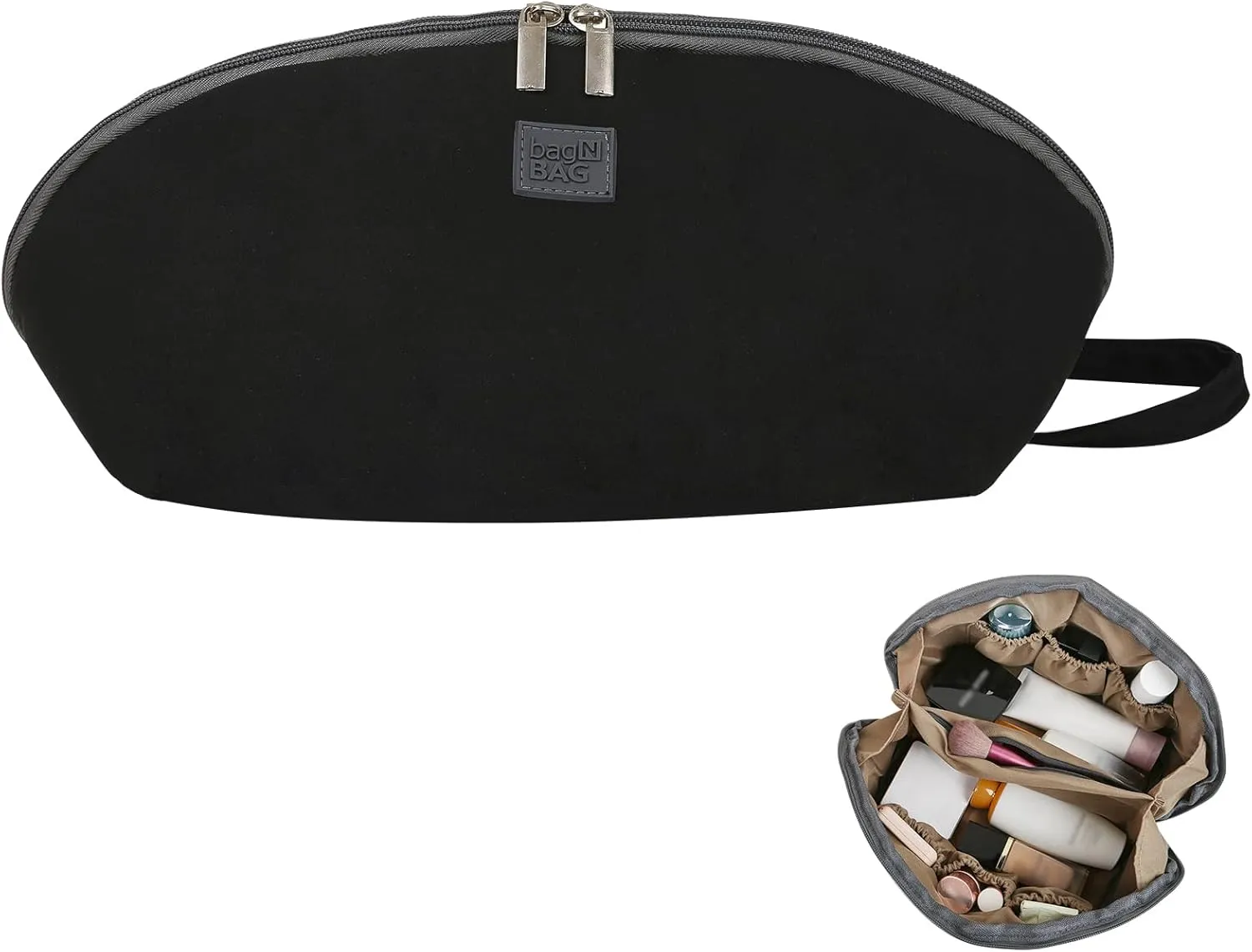 Large Capacity Makeup Bag Travel Cosmetic Bag for Women Portable With Handle and Divider Flat Lay Bag(Black)