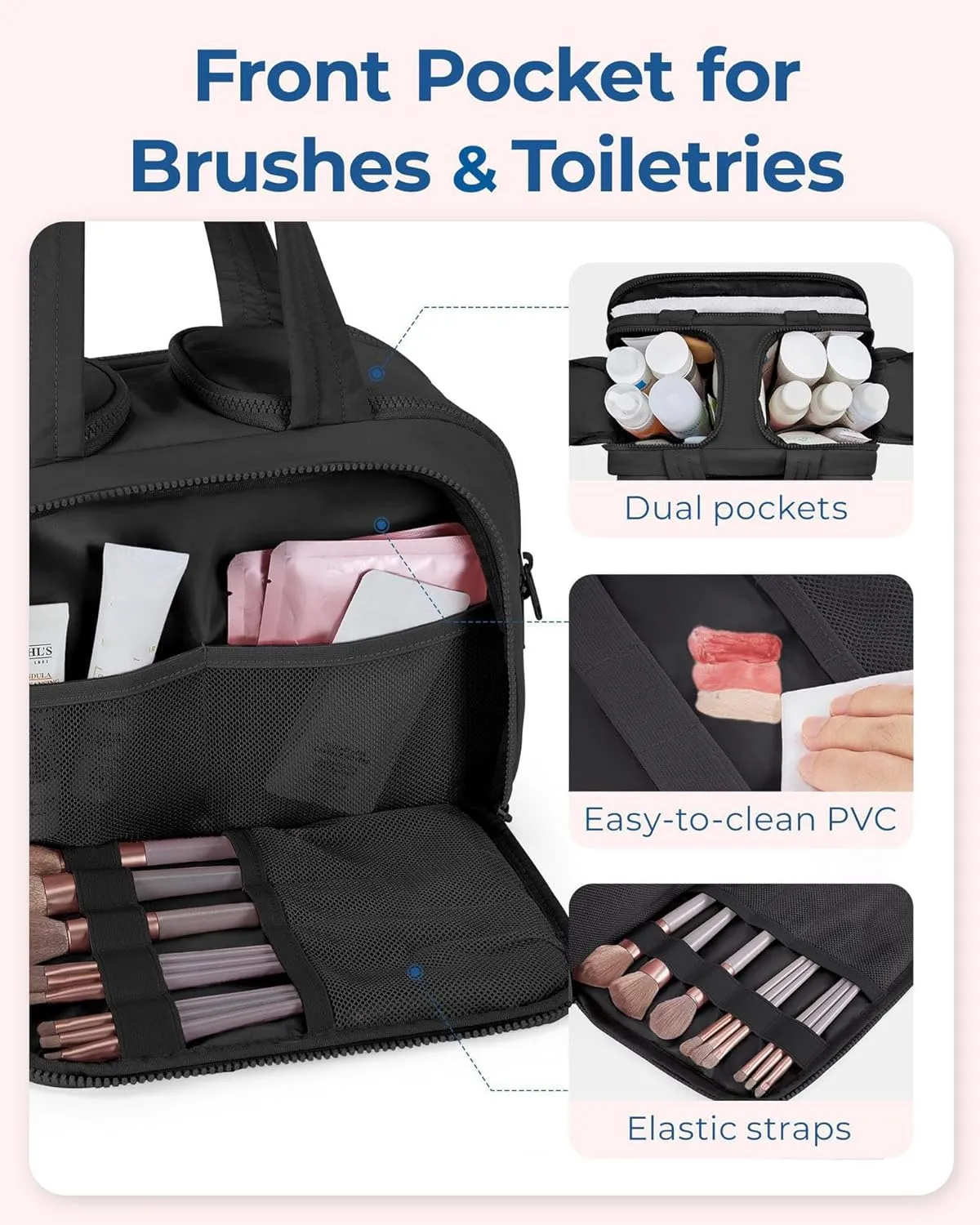 Large Capacity Wide-Open Travel Cosmetic Bag, Cureaway Travel Cosmetic Bag, Camping Toiletry Bags, Dry-And-Wet Separation Waterproof Portable Pouch Open Flat Toiletry Bags (Brown)