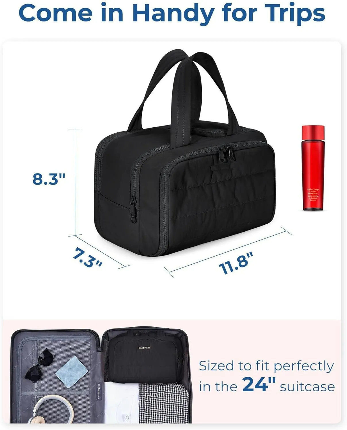 Large Capacity Wide-Open Travel Cosmetic Bag, Cureaway Travel Cosmetic Bag, Camping Toiletry Bags, Dry-And-Wet Separation Waterproof Portable Pouch Open Flat Toiletry Bags (Brown)