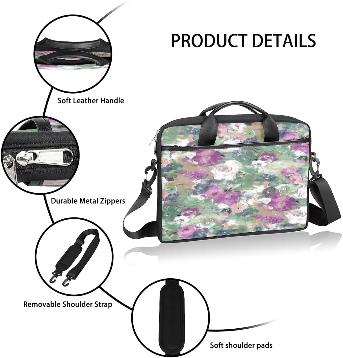 Light Blue Floral Flower Laptop Shoulder Messenger Bag Waterproof Laptop Briefcase with Handle and Padded Strap Case Sleeve