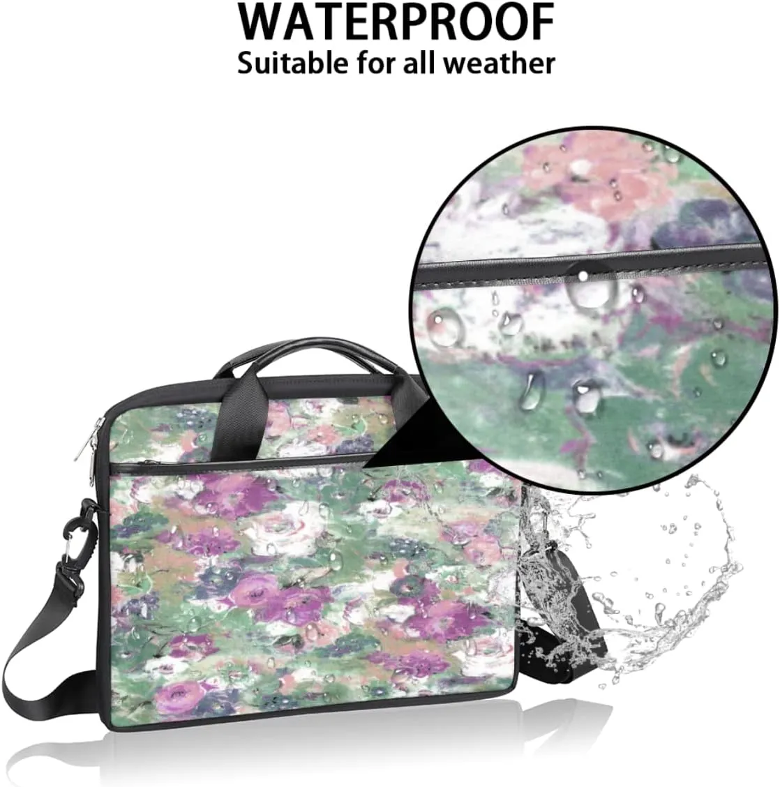 Light Blue Floral Flower Laptop Shoulder Messenger Bag Waterproof Laptop Briefcase with Handle and Padded Strap Case Sleeve