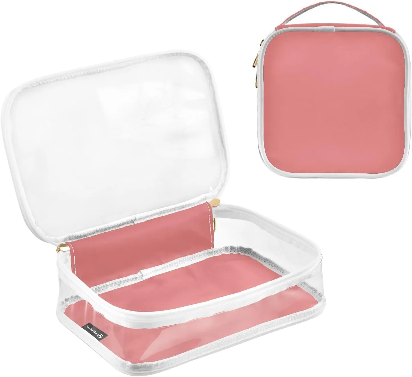 Light Coral Clear Makeup Bags TSA Approved Toiletry Bag for Women Men Cosmetic Bags with Zipper Carry On Airport Airline Compliant Bag Quart Size PVC Travel Bags for Toiletries Business, 2 Pack