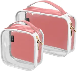 Light Coral Clear Makeup Bags TSA Approved Toiletry Bag for Women Men Cosmetic Bags with Zipper Carry On Airport Airline Compliant Bag Quart Size PVC Travel Bags for Toiletries Business, 2 Pack