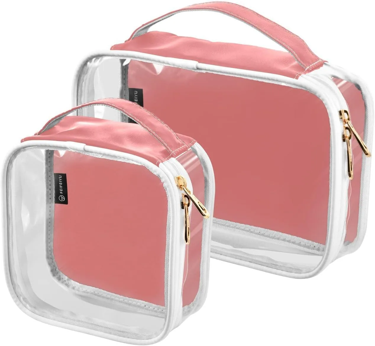 Light Coral Clear Makeup Bags TSA Approved Toiletry Bag for Women Men Cosmetic Bags with Zipper Carry On Airport Airline Compliant Bag Quart Size PVC Travel Bags for Toiletries Business, 2 Pack