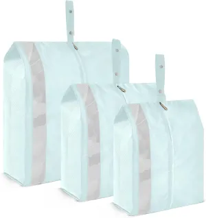 Light Cyan Solid Color Pure Plain 3pcs Travel Packing Storage Bags Portable Garment Bag Closet Storage Bags For Travel Luggage Accessory