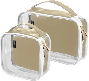 Light Gray Clear Makeup Bags TSA Approved Toiletry Bag for Women Men Cosmetic Bags with Handle Carry On Airport Airline Compliant Bag Quart Size PVC Travel Bags for Toiletries Accessories, 2 Pack