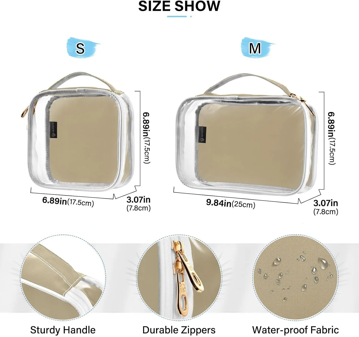 Light Gray Clear Makeup Bags TSA Approved Toiletry Bag for Women Men Cosmetic Bags with Handle Carry On Airport Airline Compliant Bag Quart Size PVC Travel Bags for Toiletries Accessories, 2 Pack
