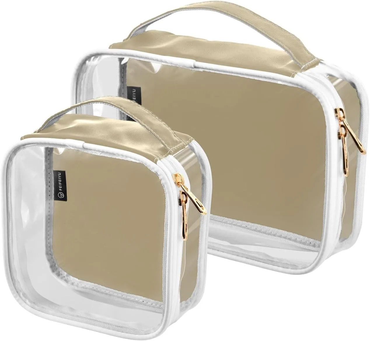 Light Gray Clear Makeup Bags TSA Approved Toiletry Bag for Women Men Cosmetic Bags with Handle Carry On Airport Airline Compliant Bag Quart Size PVC Travel Bags for Toiletries Accessories, 2 Pack