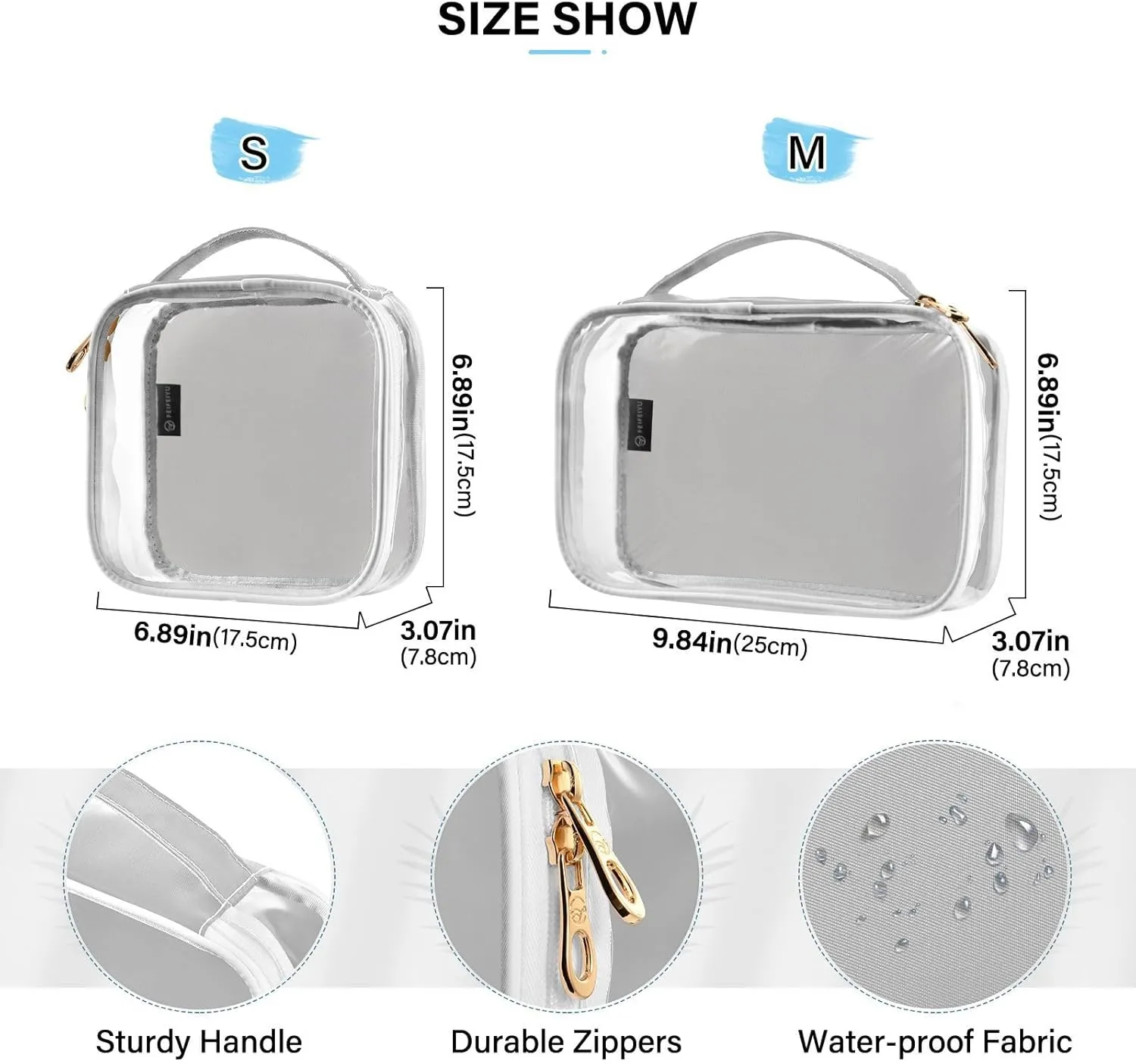 Light Grey Clear Makeup Bags TSA Approved Toiletry Bag for Women Men Cosmetic Bags with Zipper Carry On Airport Airline Compliant Bag Quart Size PVC Travel Bags for Toiletries Business, 2 Pack