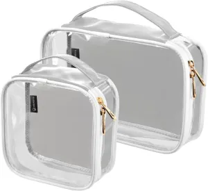 Light Grey Clear Makeup Bags TSA Approved Toiletry Bag for Women Men Cosmetic Bags with Zipper Carry On Airport Airline Compliant Bag Quart Size PVC Travel Bags for Toiletries Business, 2 Pack