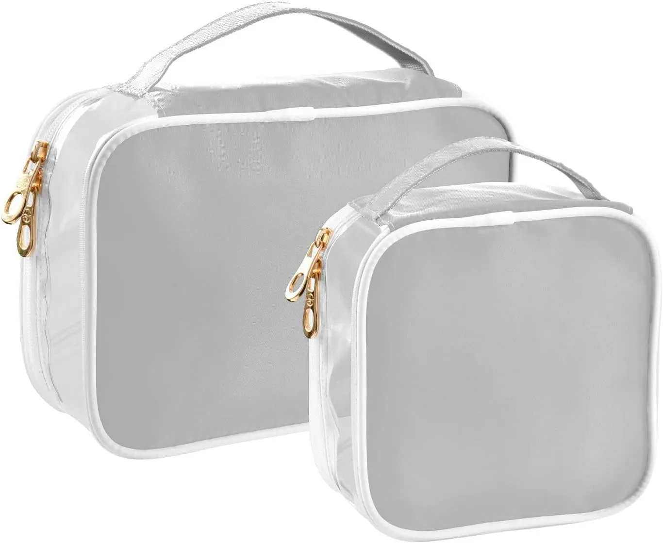 Light Grey Clear Makeup Bags TSA Approved Toiletry Bag for Women Men Cosmetic Bags with Zipper Carry On Airport Airline Compliant Bag Quart Size PVC Travel Bags for Toiletries Business, 2 Pack