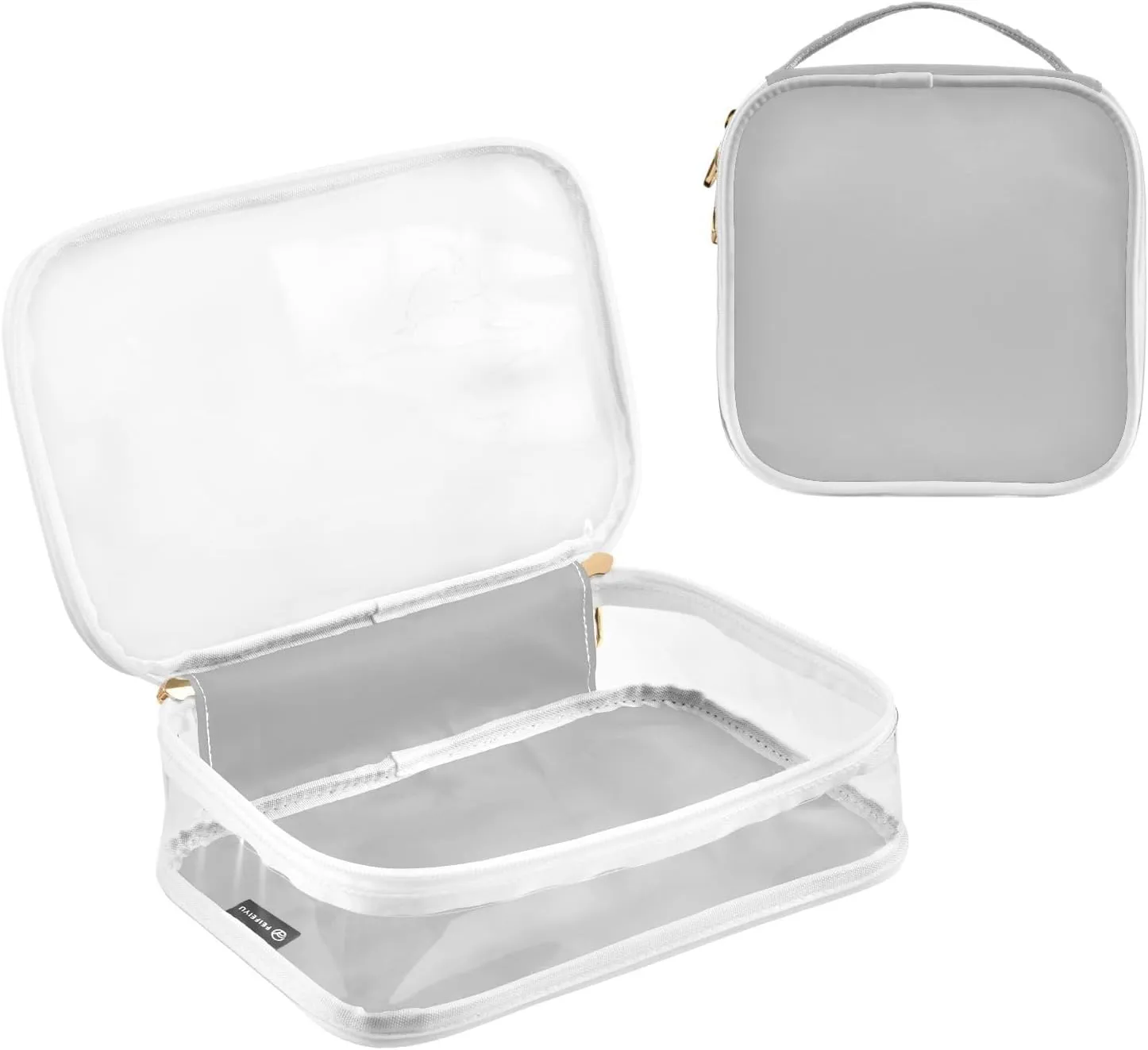 Light Grey Clear Makeup Bags TSA Approved Toiletry Bag for Women Men Cosmetic Bags with Zipper Carry On Airport Airline Compliant Bag Quart Size PVC Travel Bags for Toiletries Business, 2 Pack