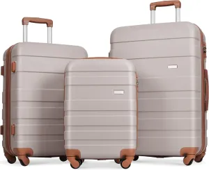Lightweight and Durable 3-Piece Luggage Set, ABS Hardshell with Spinner Wheels, Light Brown