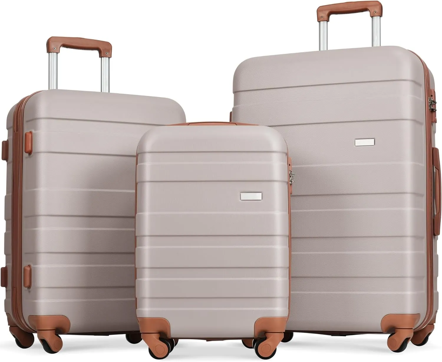 Lightweight and Durable 3-Piece Luggage Set, ABS Hardshell with Spinner Wheels, Light Brown