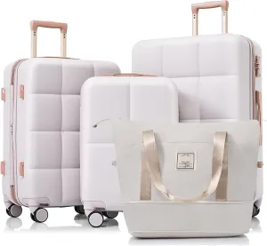 Lightweight and Durable 4-Piece Luggage Set with USB Port, Expandable Design, Spinner Wheels, and Handy Travel Bag, Light Grey