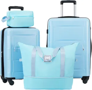 Lightweight and Expandable Luggage Set, 20" and 24" Suitcases with Spinner Wheels, Travel Bags Included, Light Blue