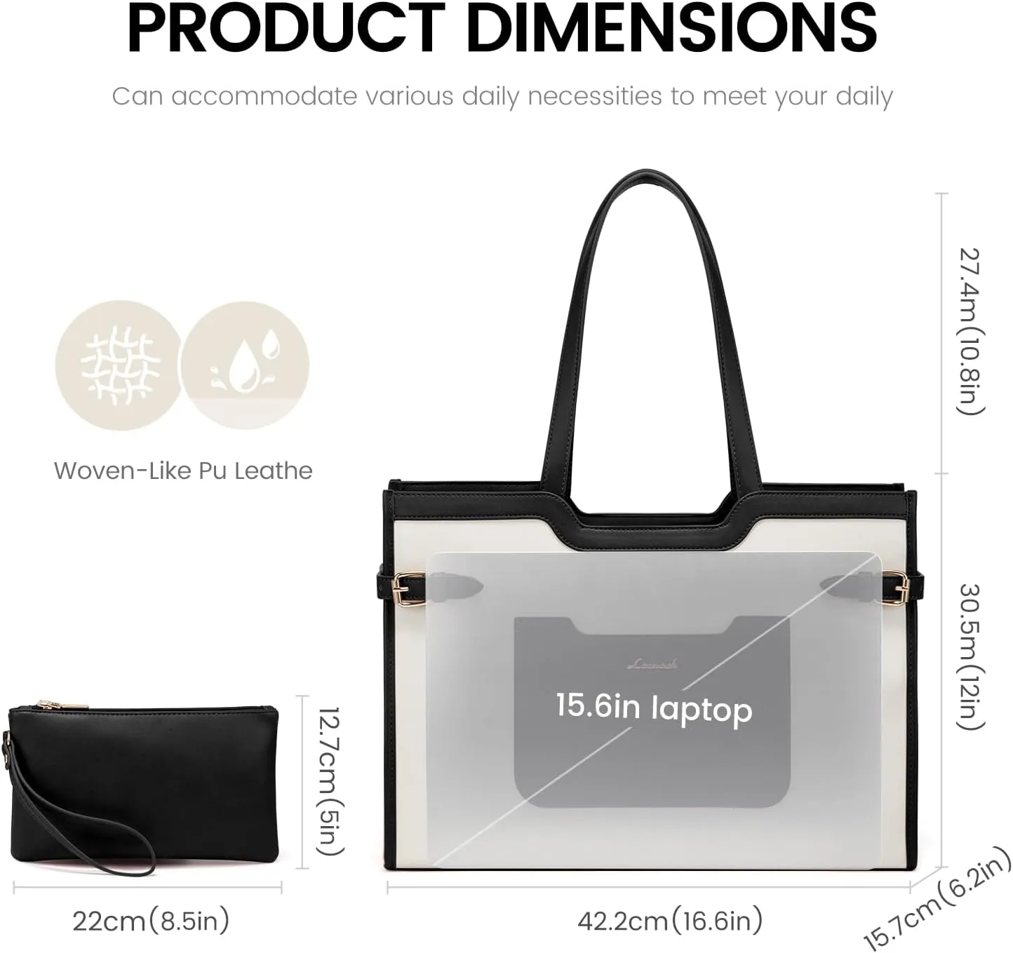 LOVEVOOK Laptop Bag for Women 15.6 Inch Leather Work Tote Bags Large Capacity Work Bag with Clutch Purse Waterproof Computer Bags for Laptops for Women Business Office