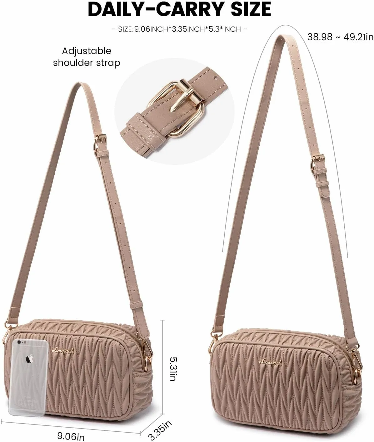 LOVEVOOK Quilted Crossbody Bags for Women, Small Trendy Leather Purse, Crossbody Purse with Adjustable Strap for Gift
