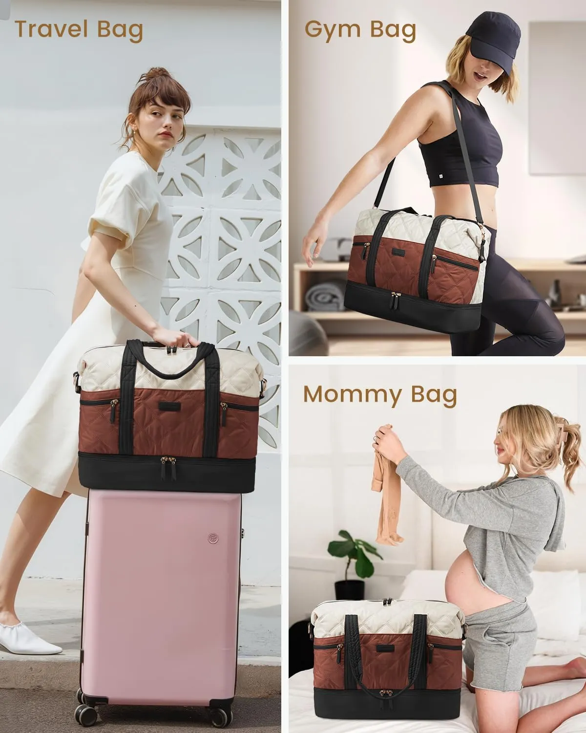LOVEVOOK Travel Duffle Bag, Lightweight Weekender Bags for Women with Shoe Compartment, Puffer Gym Bag Personal Item Travel Bag, Quilted Carry On Overnight Bags and Hospital Bag for Labor and Delivery