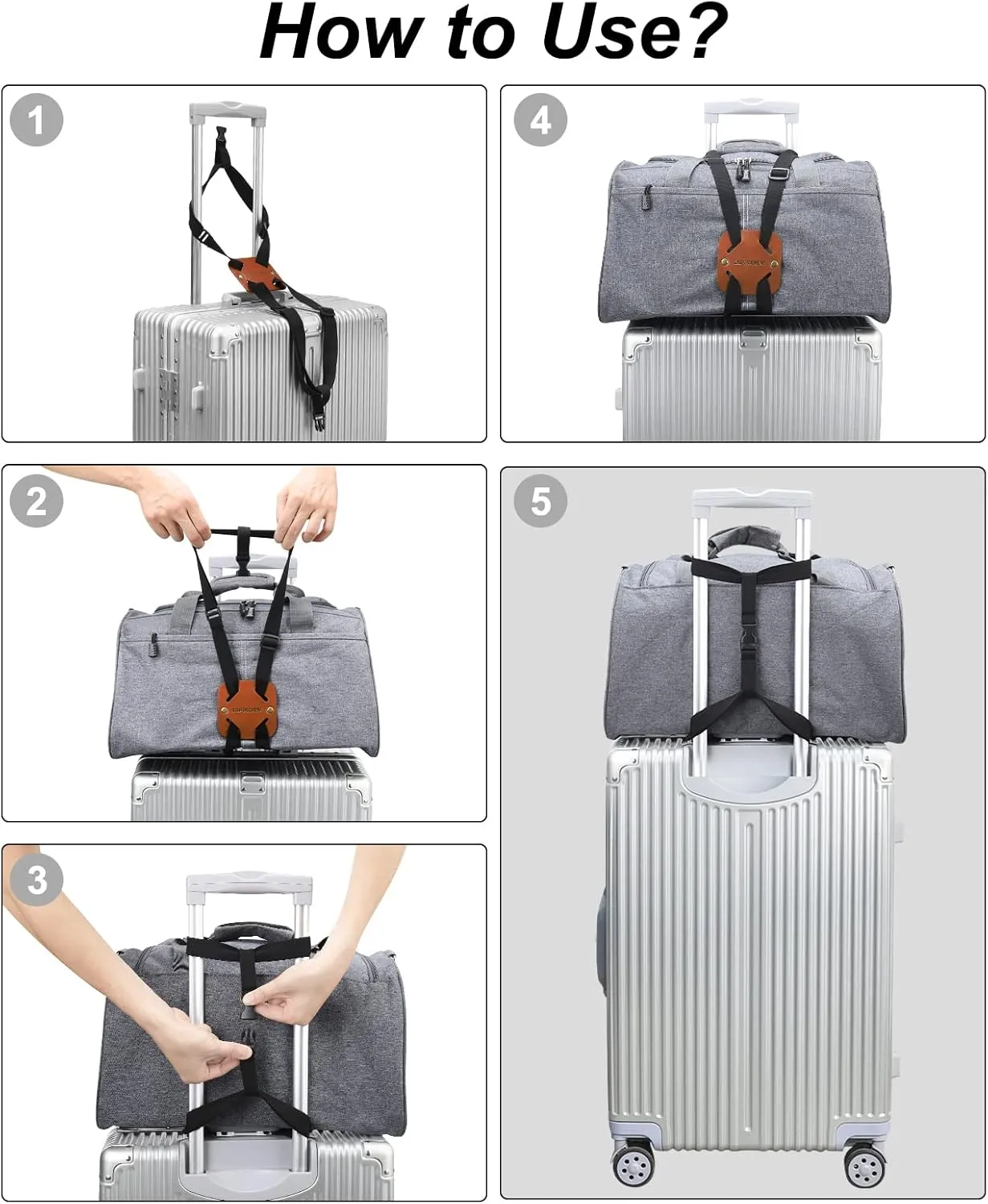Luggage Straps for Suitcases, Travel Belt for Luggage Over Handle, Adjustable High Elastic Luggage Straps for Suitcases TSA Approved for Connecting Your Luggage (Brown)