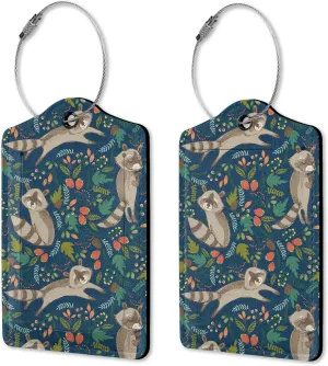 Luggage Tags for suitcases, 2 Pack Cute Raccoon Luggage Tag, Leather Stainless Steel Loop Label Tag for Men Travel Bag Suitcase