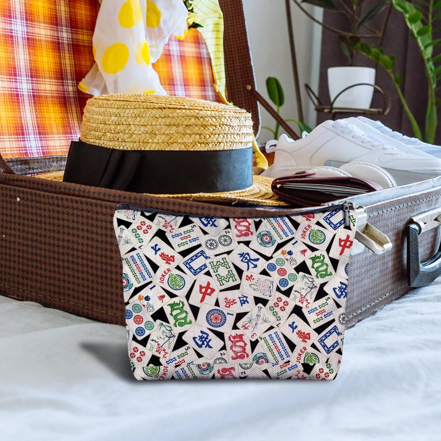 Mahjong Gifts Cosmetic Bag - Mahjong Makeup Bag Women's Zippered Bag for Purse, Mahjong Cosmetic Bags for Women