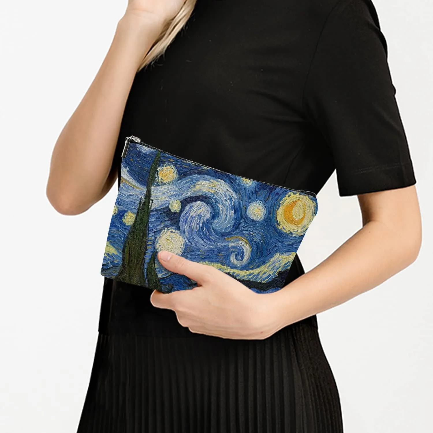 Makeup Bag for Women Large Makeup Bag Travel Cosmetic Bag Zipper Pouch Toiletry Bags 7X10in Blue Abstract Starry Sky