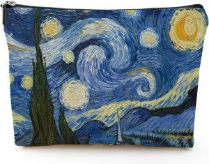 Makeup Bag for Women Large Makeup Bag Travel Cosmetic Bag Zipper Pouch Toiletry Bags 7X10in Blue Abstract Starry Sky