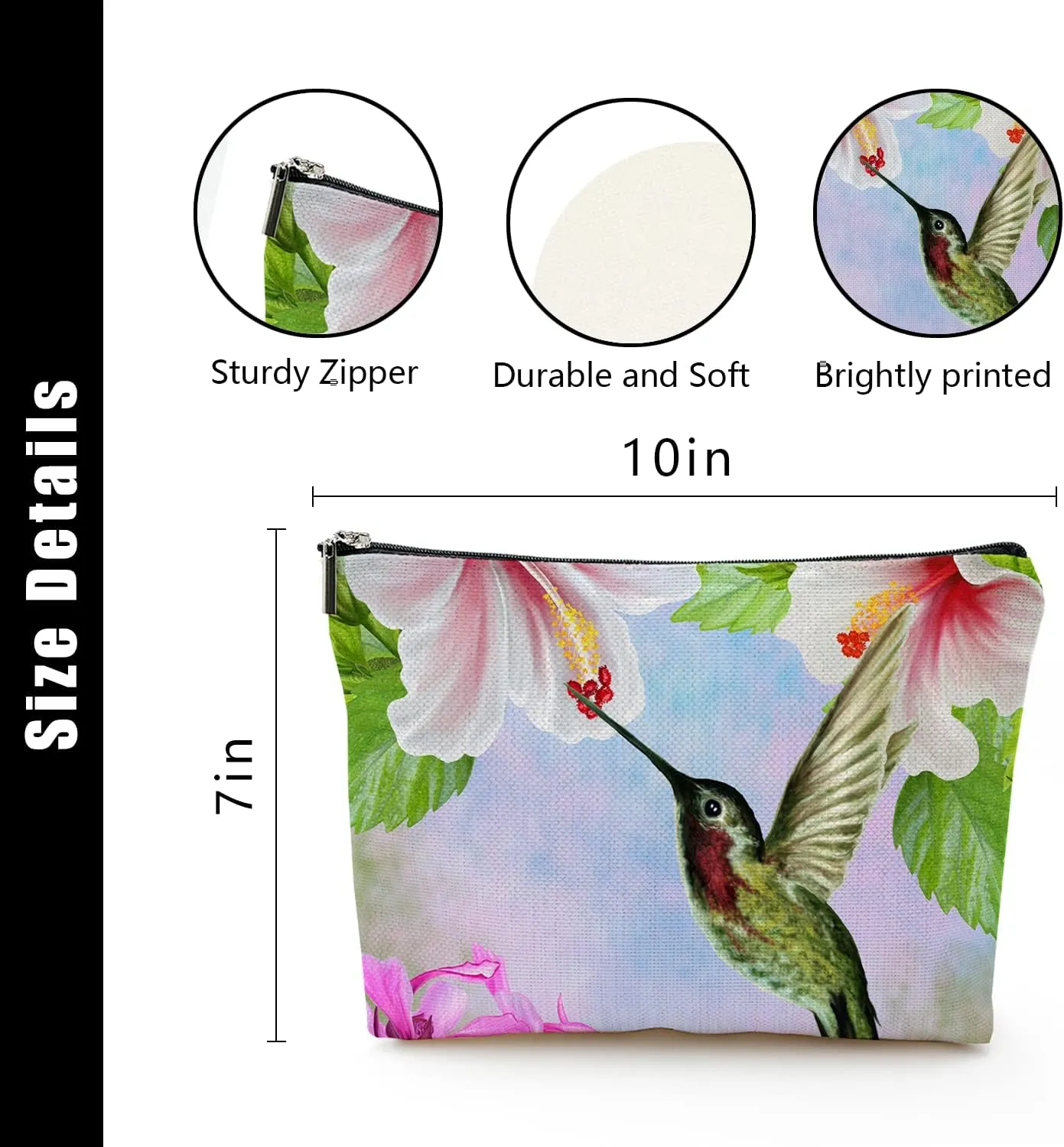 Makeup Bag for Women Large Makeup Bag Travel Cosmetic Bag Zipper Pouch Toiletry Bags 7X10in Hummingbird Spring