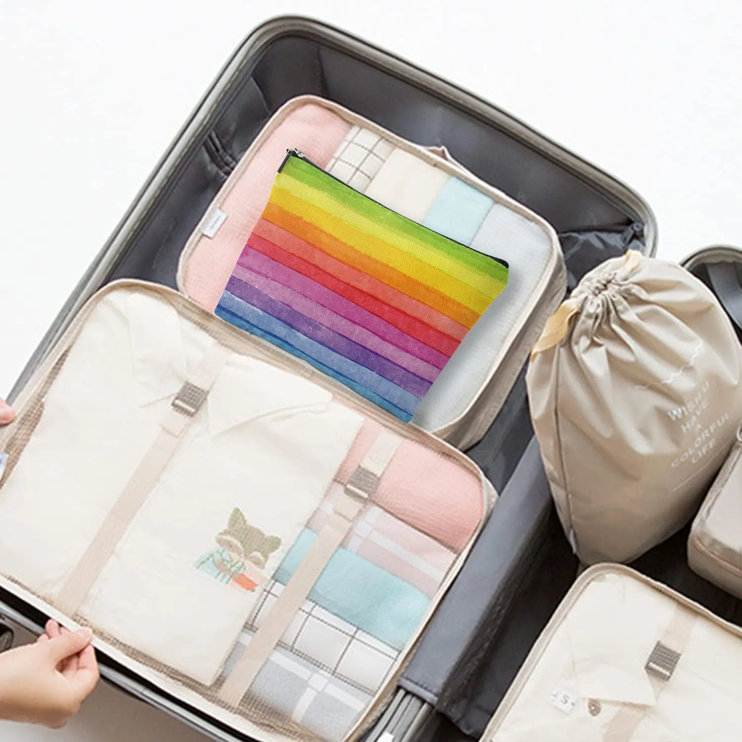 Makeup Bag for Women Large Makeup Bag Travel Cosmetic Bag Zipper Pouch Toiletry Bags 7X10in Rainbow