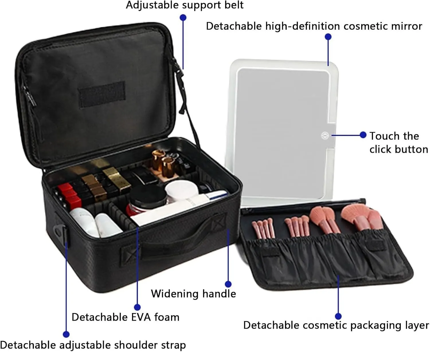 Makeup Bag Large Capacity Travel Cosmetic Bags with Light Mirror PU Leather Waterproof Toiletry Bags for Women Portable Travel Make Up Bag (Color : Colour)