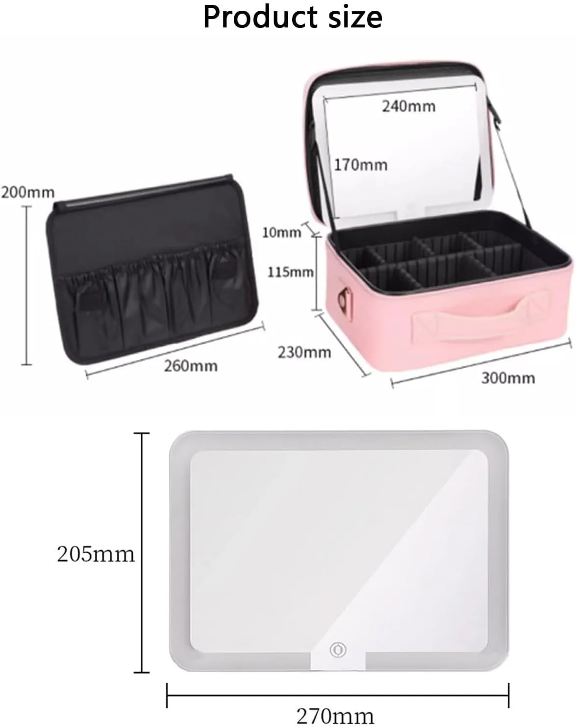 Makeup Bag Large Capacity Travel Cosmetic Bags with Light Mirror PU Leather Waterproof Toiletry Bags for Women Portable Travel Make Up Bag (Color : Colour)