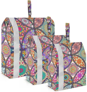 Mandala Bohemian Packing Cubes Set of 3, Lightweight Travel Luggage Organizers Foldable Bags for Easy Packing and Organization