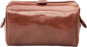 Maxwell Scott - Luxury Cow Leather Medium Toiletry Wash Bag for Men - Handmade in Italy - The Duno Medium Chestnut Tan