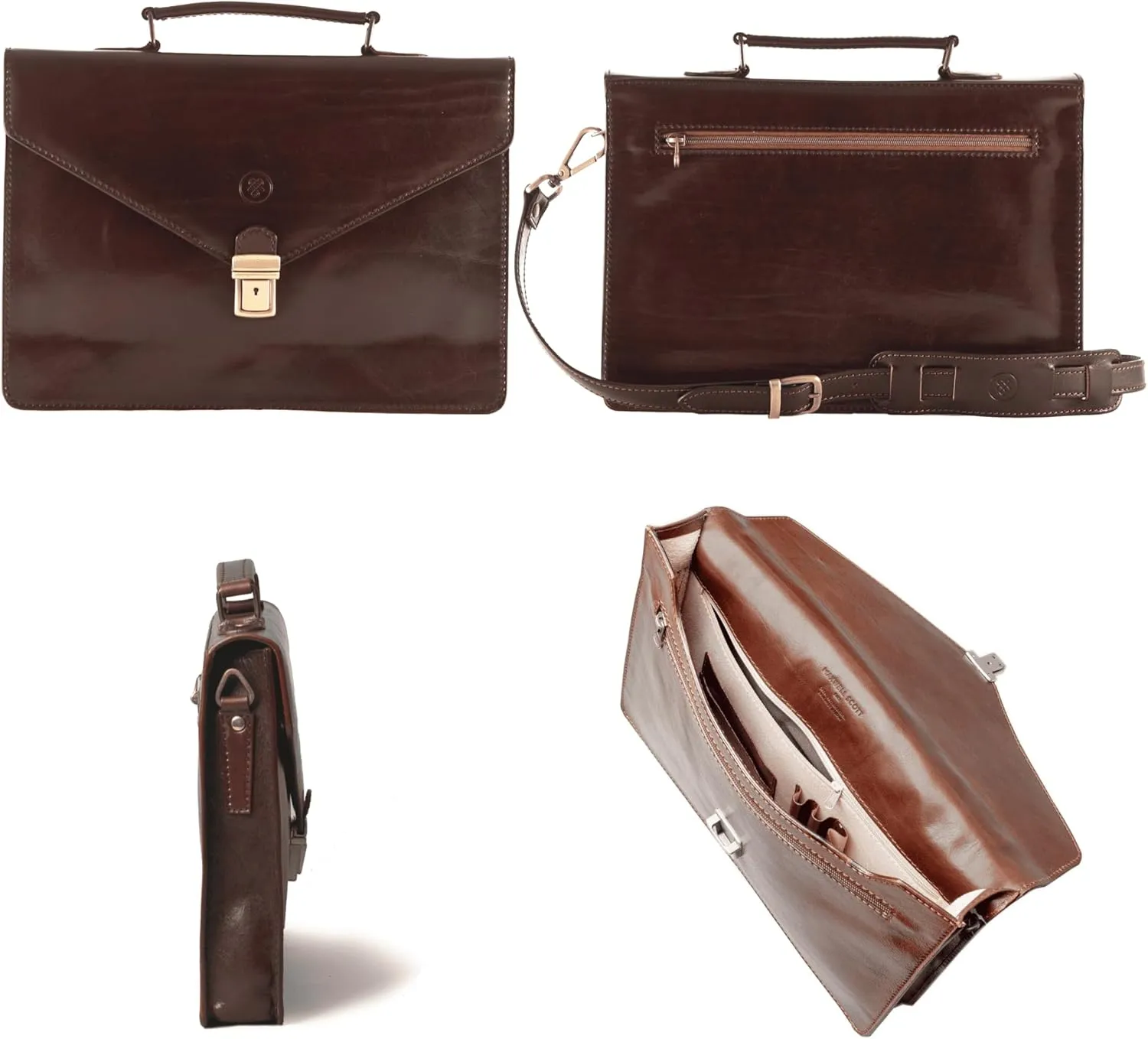 Maxwell Scott - Luxury Leather Slim Small Briefcase - 1 Section with Shoulder Strap and Key Lock - The Lorenzo