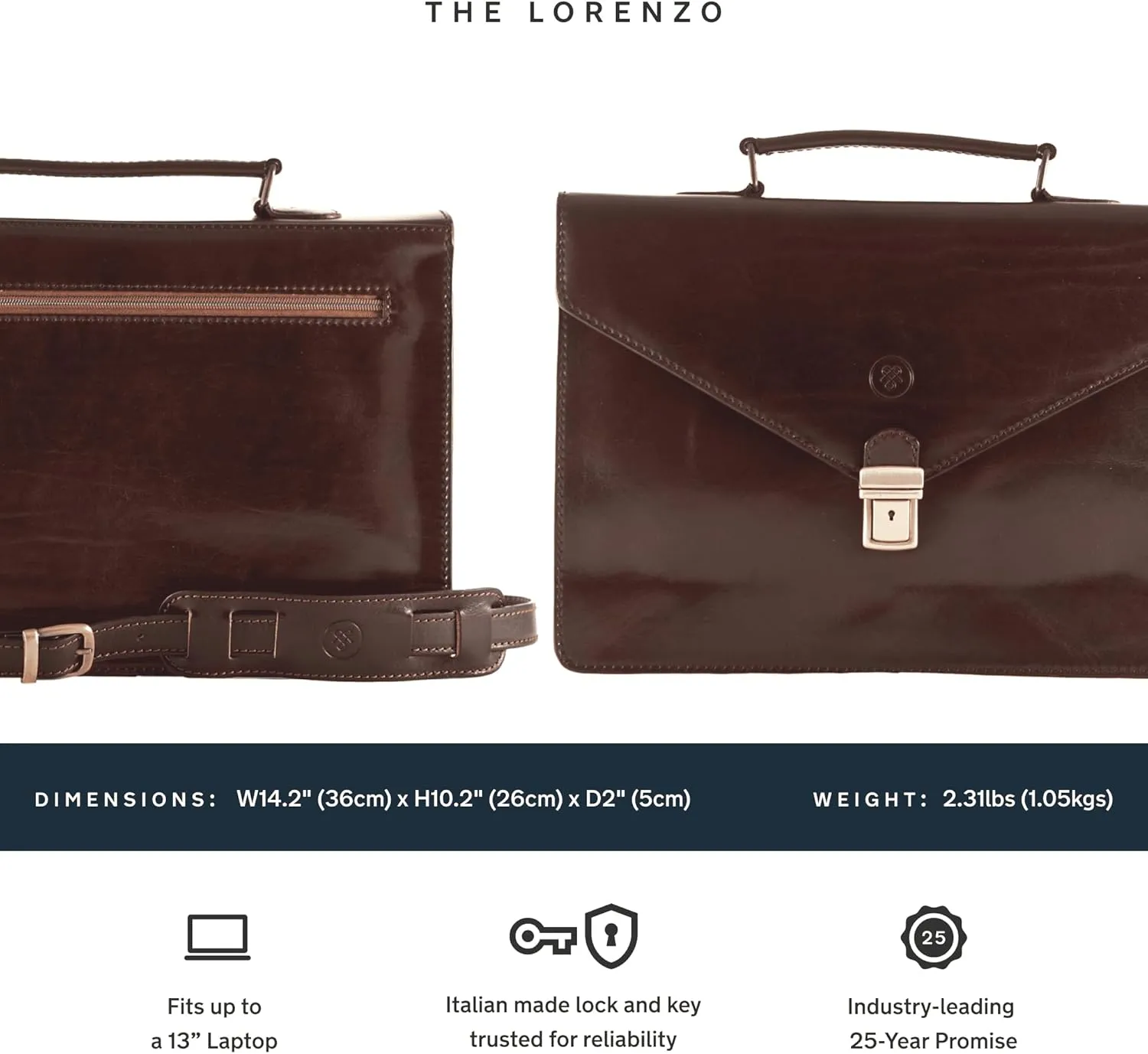 Maxwell Scott - Luxury Leather Slim Small Briefcase - 1 Section with Shoulder Strap and Key Lock - The Lorenzo