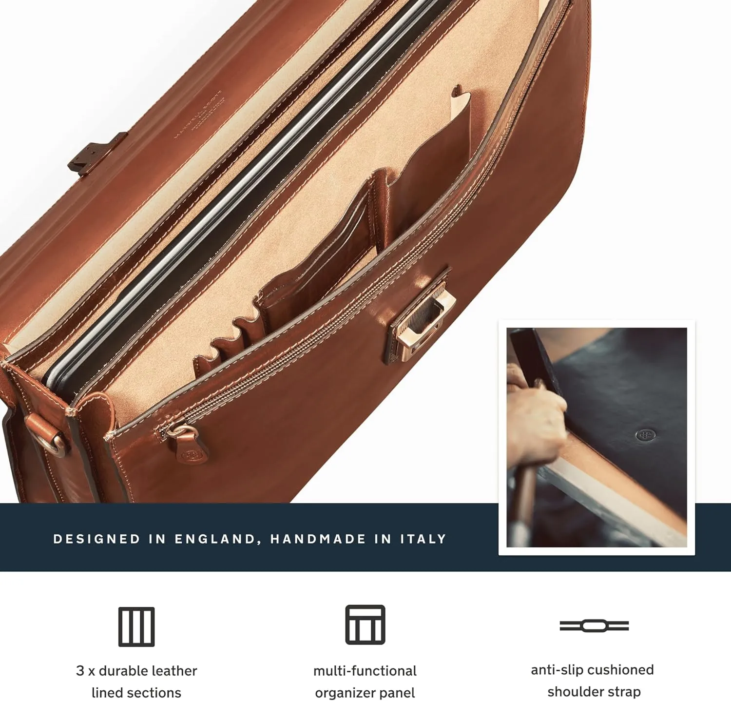 Maxwell Scott - Mens Luxury Leather 16" 17" Laptop Business Briefcase and Shoulder Strap - The Paolo Large