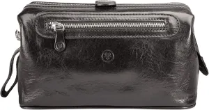 Maxwell Scott - Mens Luxury Leather Large Wash Bag Dopp Kit with Zip Opening - Handmade in Italy -The Duno Large Black