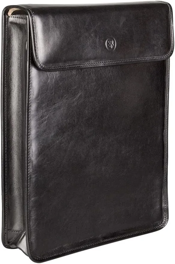 Maxwell Scott - Personalized Mens Luxury Leather Folded Shirt Holder/Carrier for Luggage - The Sepino - Black