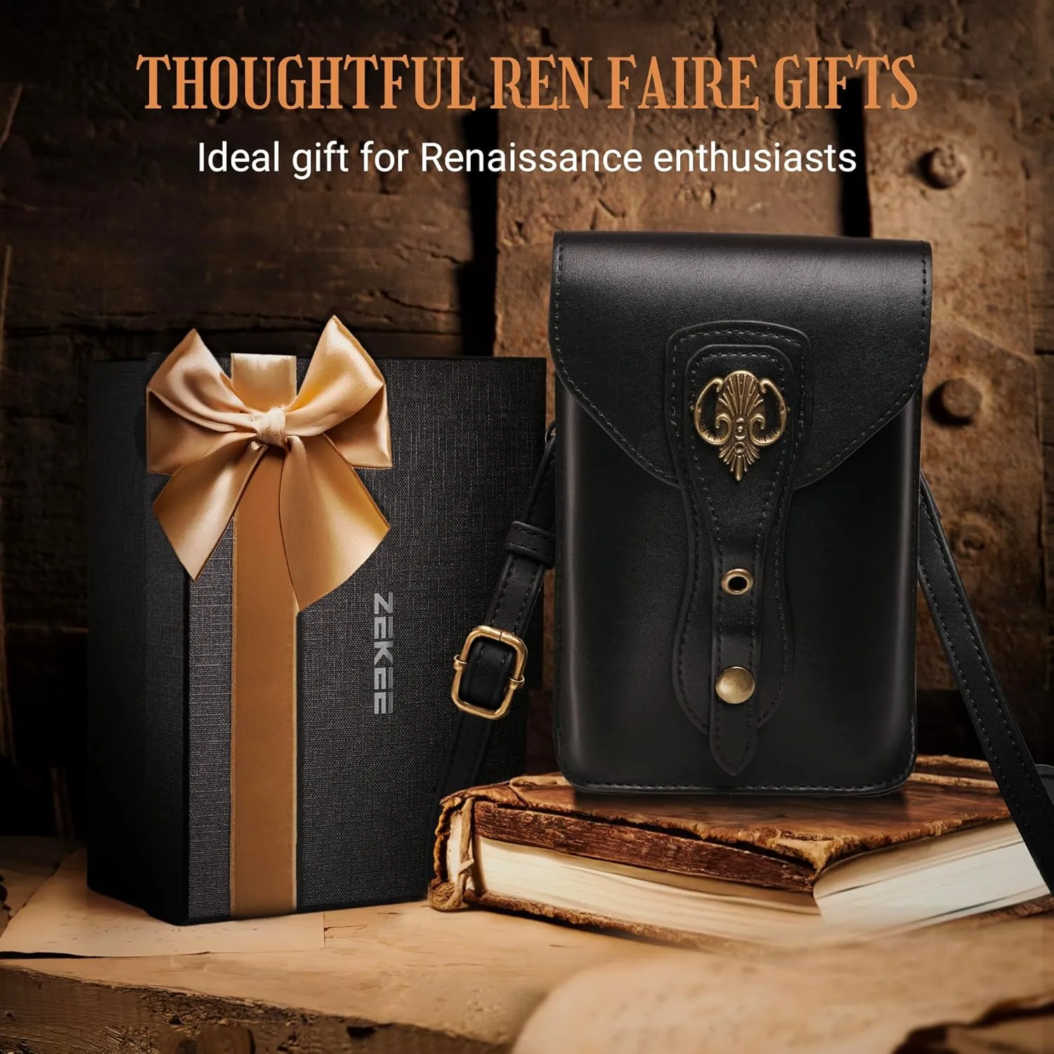 Medieval Leather Belt Pouch  Versatile Renaissance Bag for Ren Faire, Crossbody Cell Phone Holder, and Fairy Accessories - Black